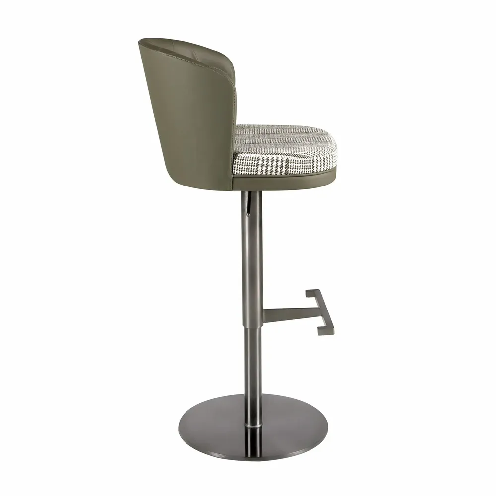 Tabourets - Tabouret pivotant en tissu vert foncé et blanc et similicuir vert oliv - ANGEL CERDÁ