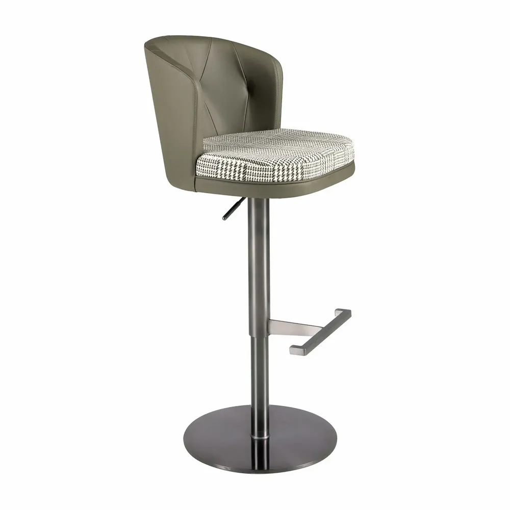 Tabourets - Tabouret pivotant en tissu vert foncé et blanc et similicuir vert oliv - ANGEL CERDÁ