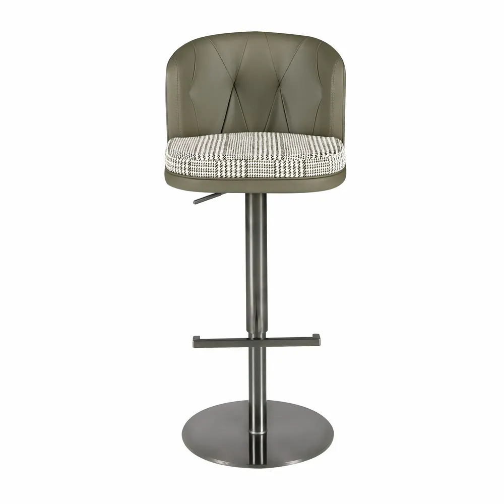 Tabourets - Tabouret pivotant en tissu vert foncé et blanc et similicuir vert oliv - ANGEL CERDÁ