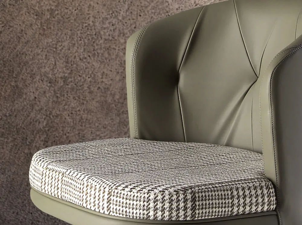 Tabourets - Tabouret pivotant en tissu vert foncé et blanc et similicuir vert oliv - ANGEL CERDÁ