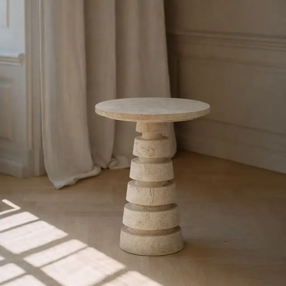 Coffee tables - TRAVERTINE 'LAYERED CONE' SIDE TABLE - KIWANO CONCEPT