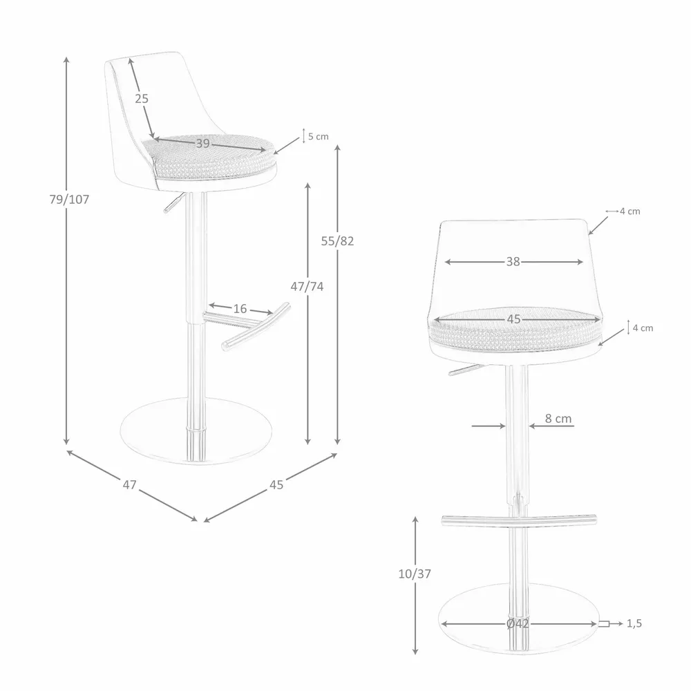 Tabourets - Tabouret pivotant en tissu marron terracotta et beige et similicuir - ANGEL CERDÁ