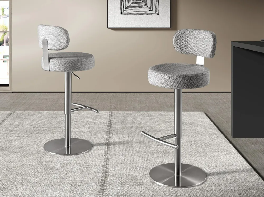 Stools - Swivel stool in light grey marbled fabric - ANGEL CERDÁ