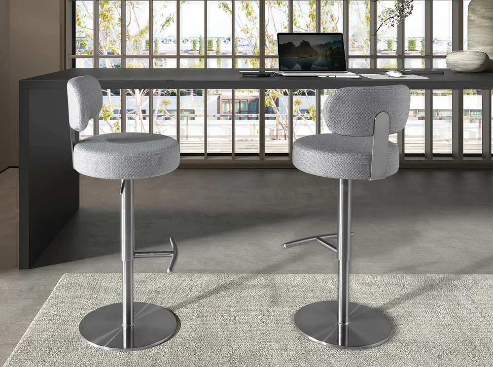 Stools - Swivel stool in light grey marbled fabric - ANGEL CERDÁ