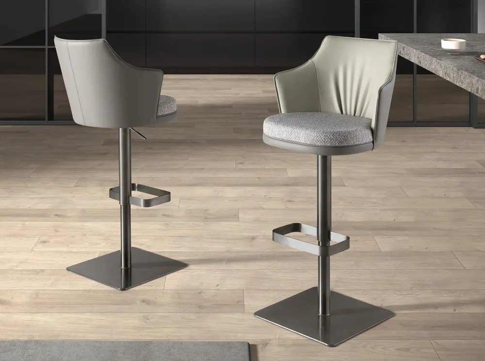 Stools - Swivel stool in grey marbled fabric and dark grey leatherette - ANGEL CERDÁ