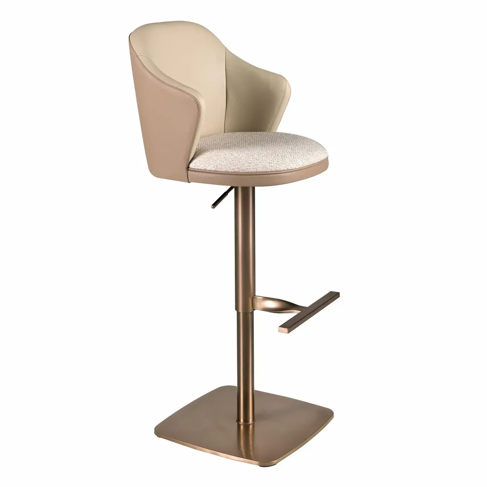 Stools - Swivel stool in cream marbled fabric and brown leatherette - ANGEL CERDÁ