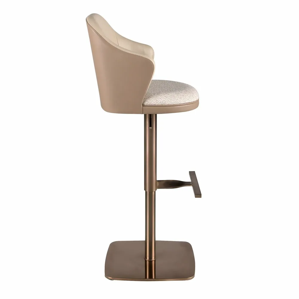 Stools - Swivel stool in cream marbled fabric and brown leatherette - ANGEL CERDÁ