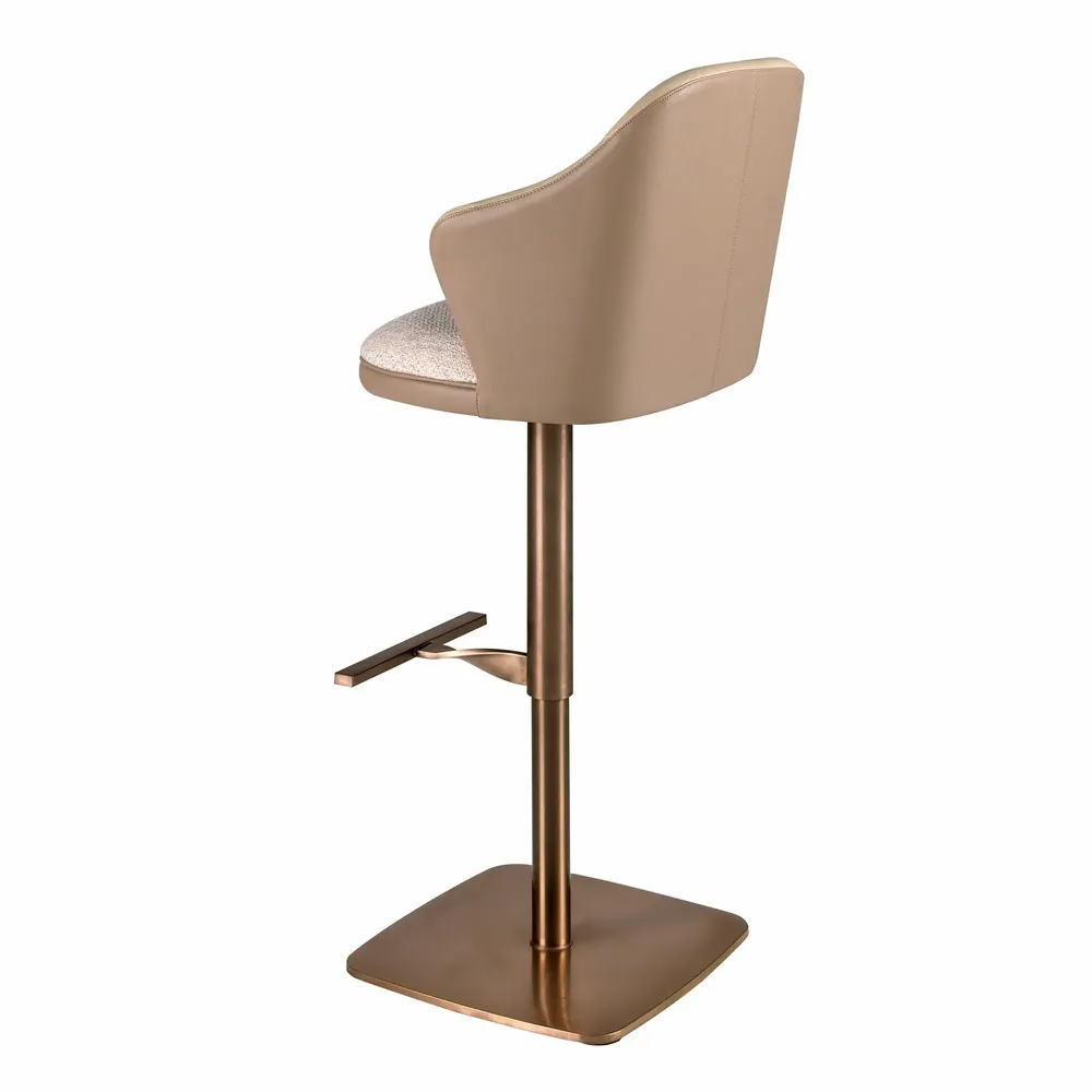 Stools - Swivel stool in cream marbled fabric and brown leatherette - ANGEL CERDÁ