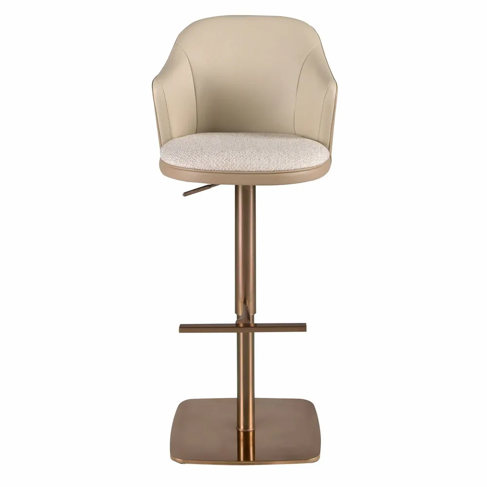 Stools - Swivel stool in cream marbled fabric and brown leatherette - ANGEL CERDÁ