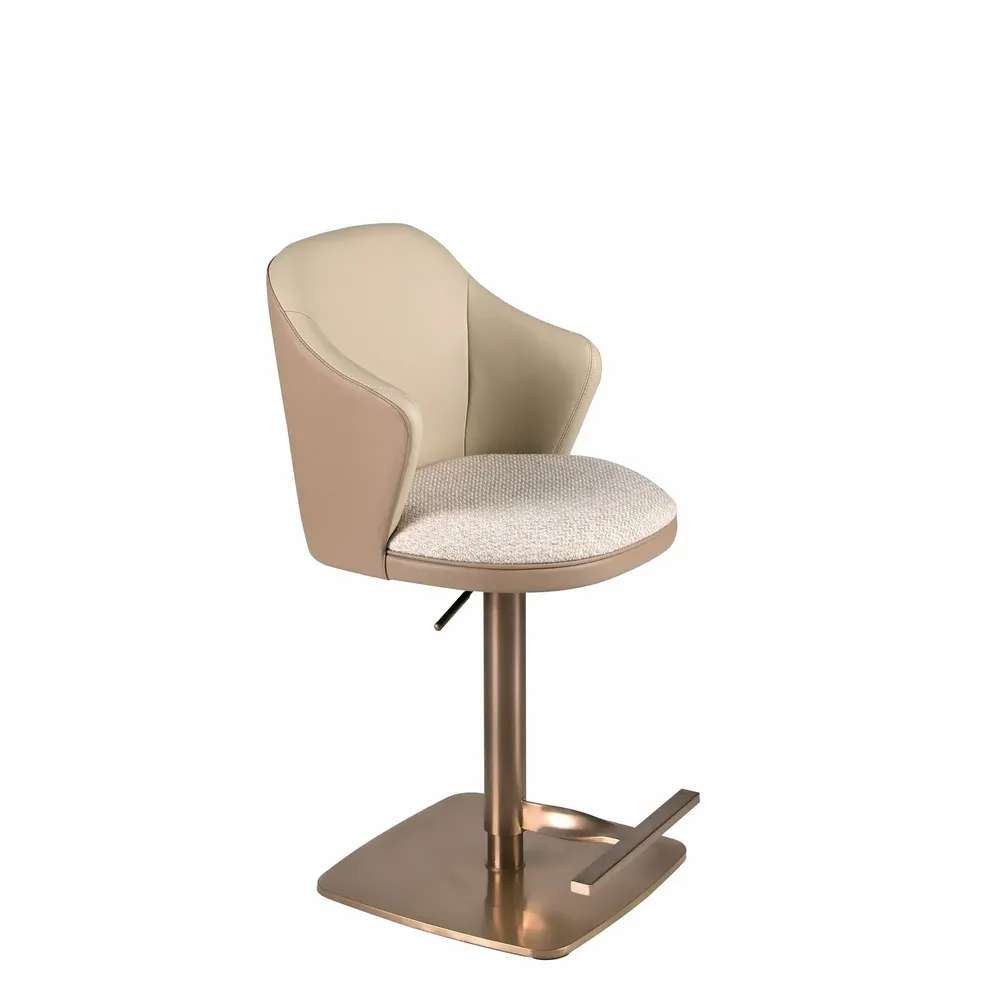 Stools - Swivel stool in cream marbled fabric and brown leatherette - ANGEL CERDÁ