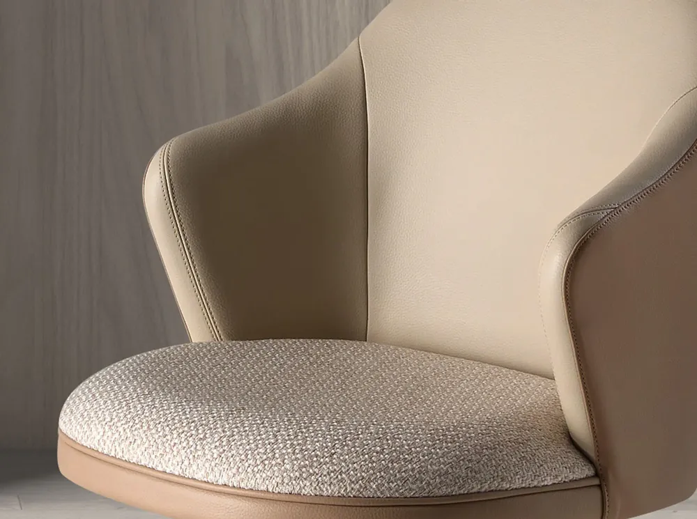 Stools - Swivel stool in cream marbled fabric and brown leatherette - ANGEL CERDÁ