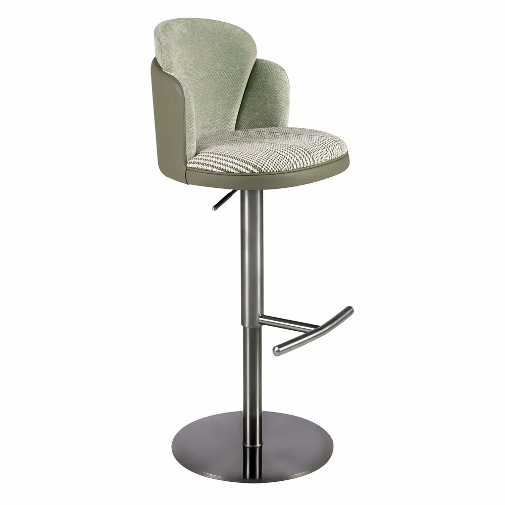 Tabourets - Tabouret pivotant en tissu vert foncé et blanc et similicuir vert oliv - ANGEL CERDÁ