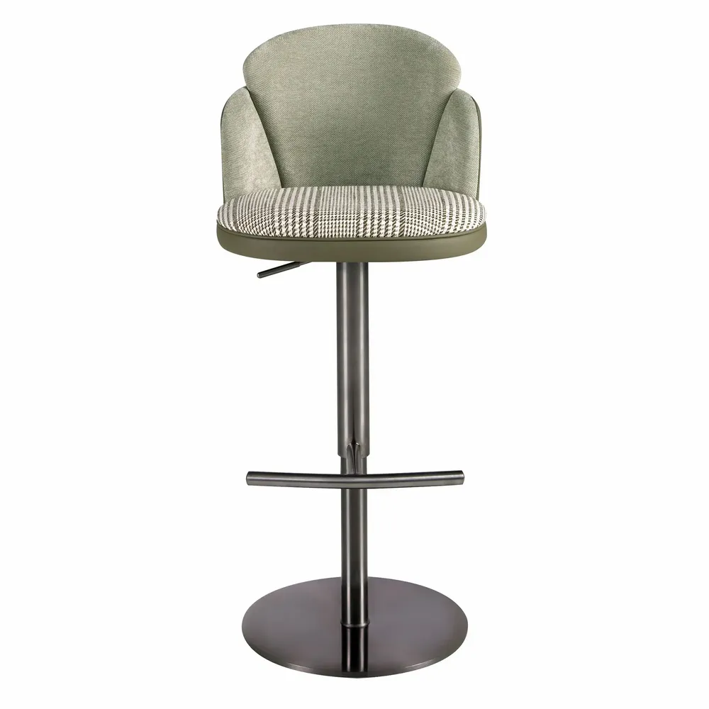 Tabourets - Tabouret pivotant en tissu vert foncé et blanc et similicuir vert oliv - ANGEL CERDÁ