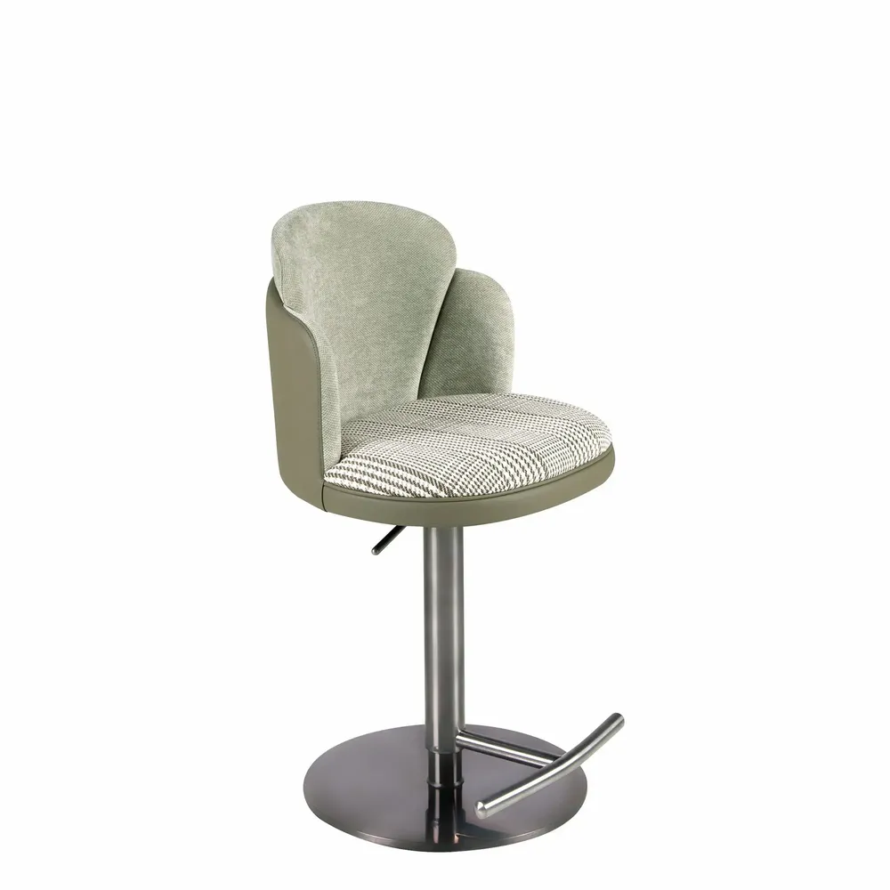 Tabourets - Tabouret pivotant en tissu vert foncé et blanc et similicuir vert oliv - ANGEL CERDÁ