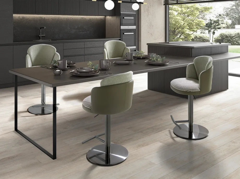 Tabourets - Tabouret pivotant en tissu vert foncé et blanc et similicuir vert oliv - ANGEL CERDÁ