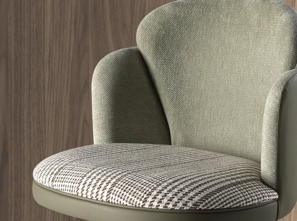 Tabourets - Tabouret pivotant en tissu vert foncé et blanc et similicuir vert oliv - ANGEL CERDÁ