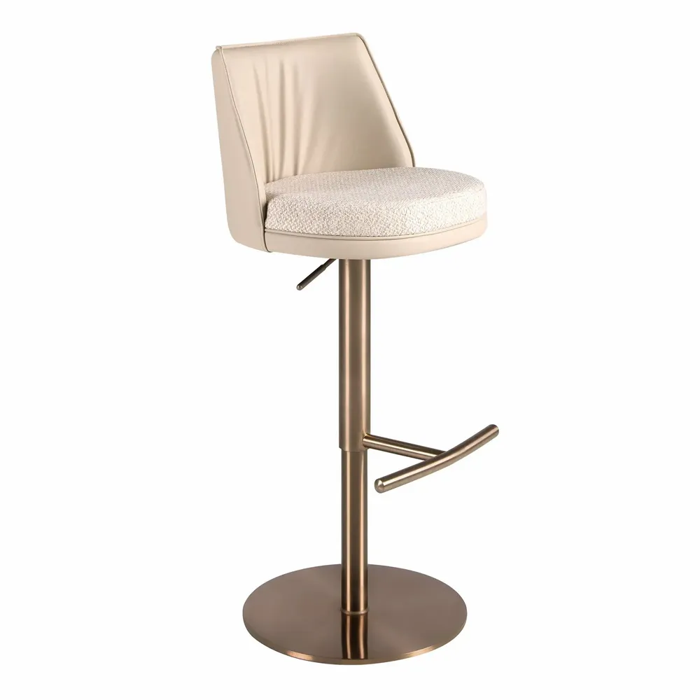 Tabourets - Tabouret pivotant en tissu crème marbré et similicuir crème - ANGEL CERDÁ