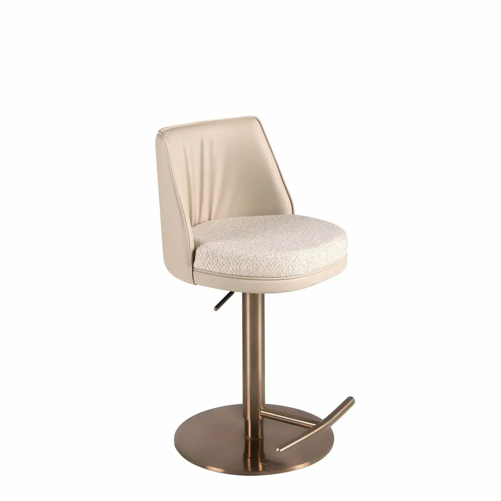 Tabourets - Tabouret pivotant en tissu crème marbré et similicuir crème - ANGEL CERDÁ