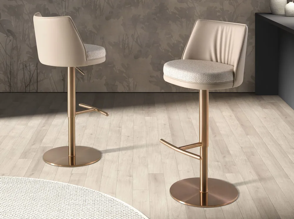 Tabourets - Tabouret pivotant en tissu crème marbré et similicuir crème - ANGEL CERDÁ