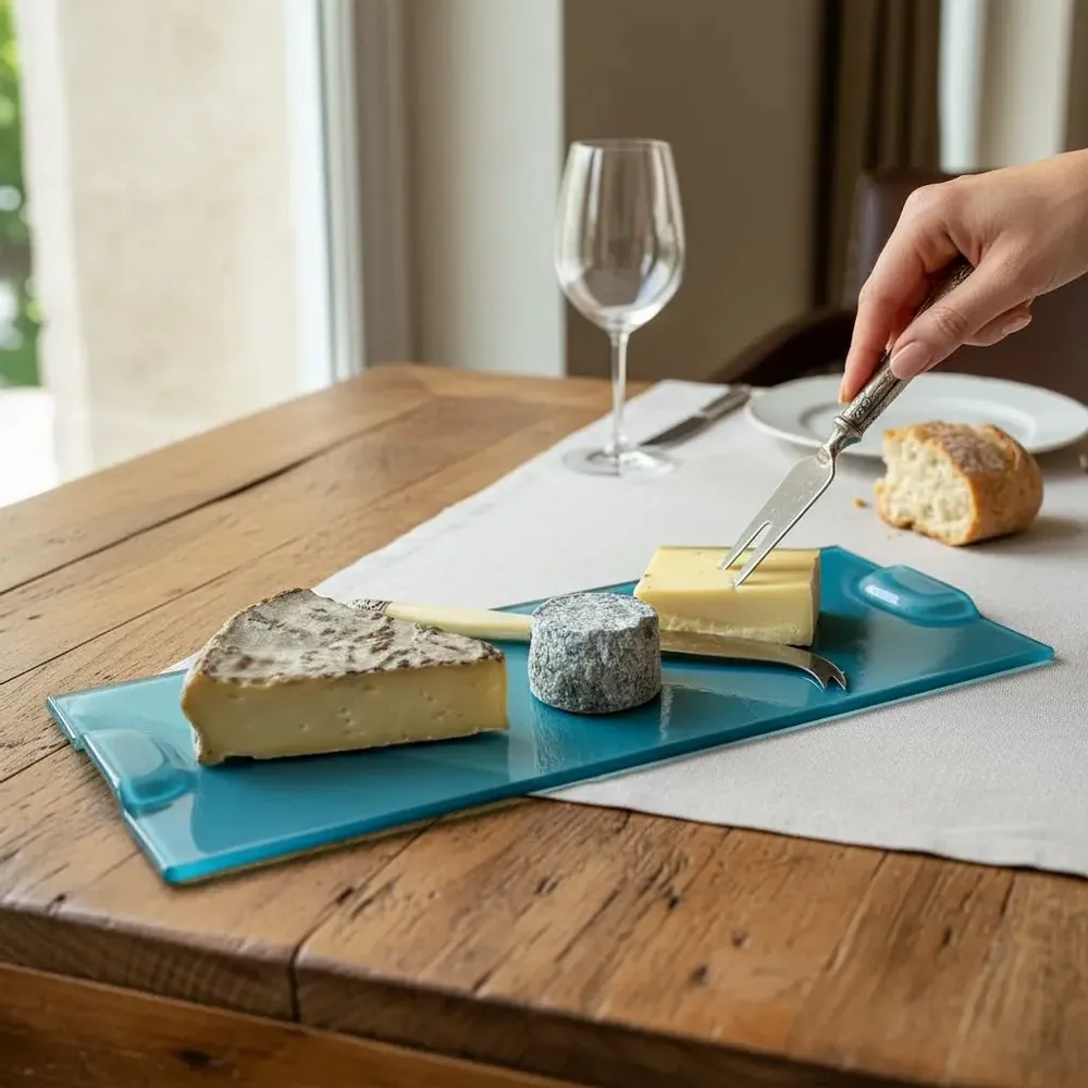 Platter and bowls - hand made cheese board, glass cutting board, cheese and cake platter - ROSE CORAIL DECO