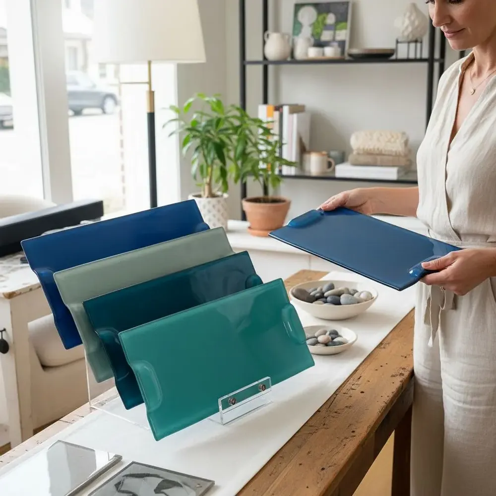 Platter and bowls - hand made cheese board, glass cutting board, cheese and cake platter - ROSE CORAIL DECO