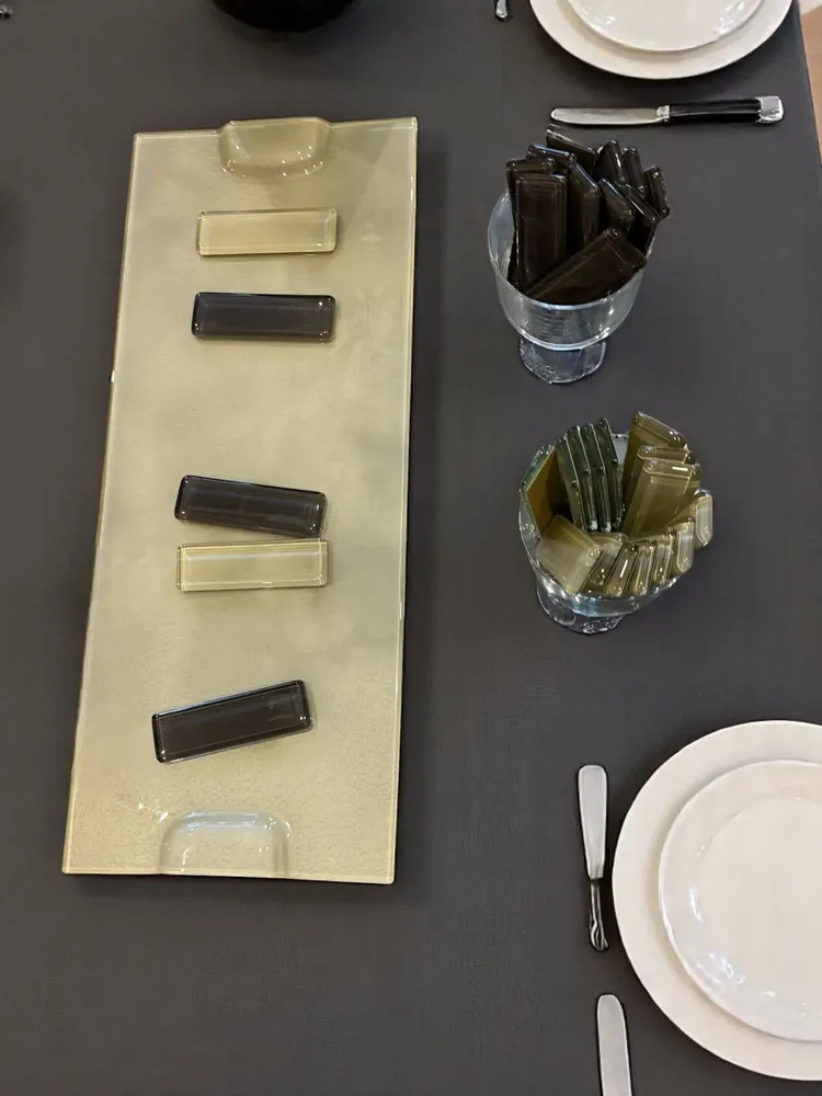 Platter and bowls - hand made cheese board, glass cutting board, cheese and cake platter - ROSE CORAIL DECO