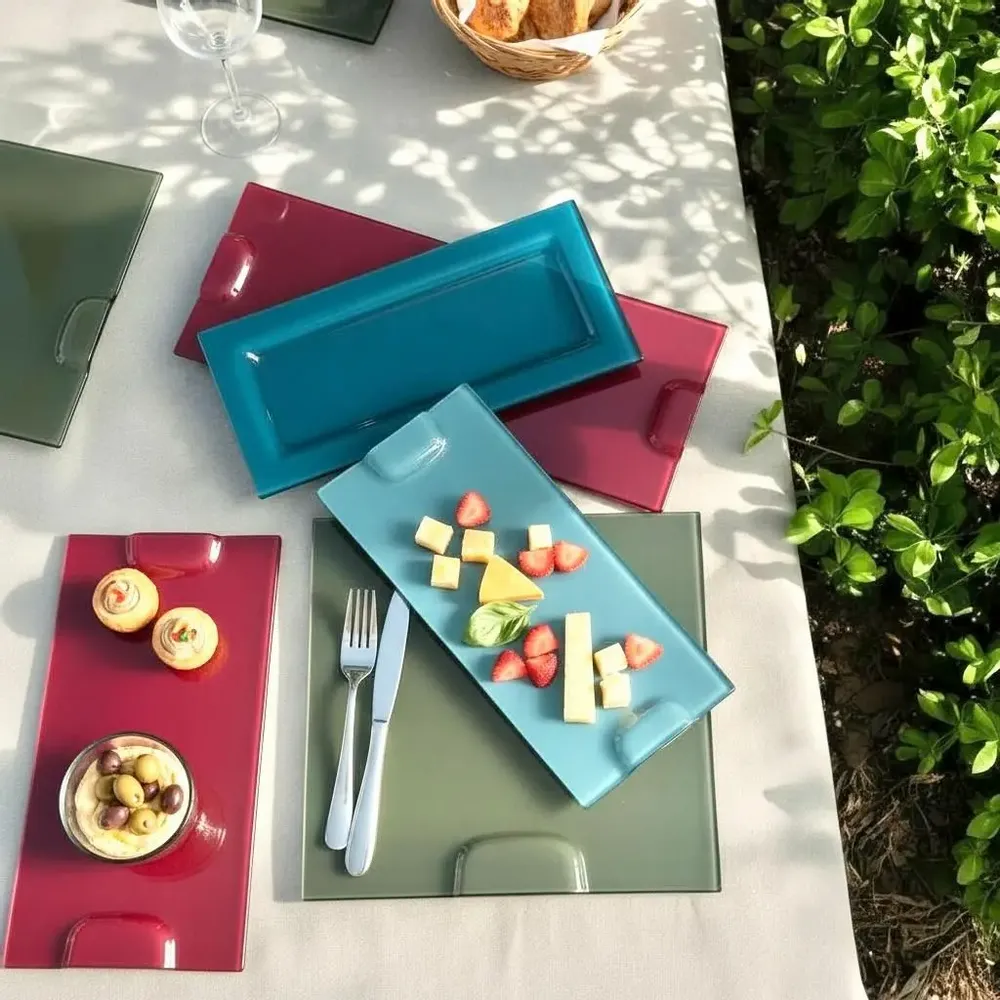 Platter and bowls - hand made cheese board, glass cutting board, cheese and cake platter - ROSE CORAIL DECO