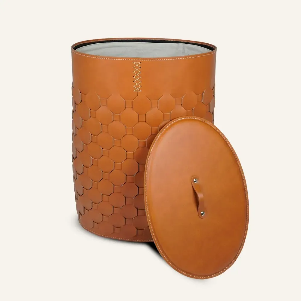 Spa - Panier à linge ovale en cuir tressé avec couvercle MAIRA - LIMAC DESIGN
