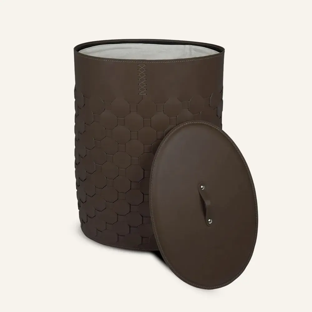 Spa - Panier à linge ovale en cuir tressé avec couvercle MAIRA - LIMAC DESIGN