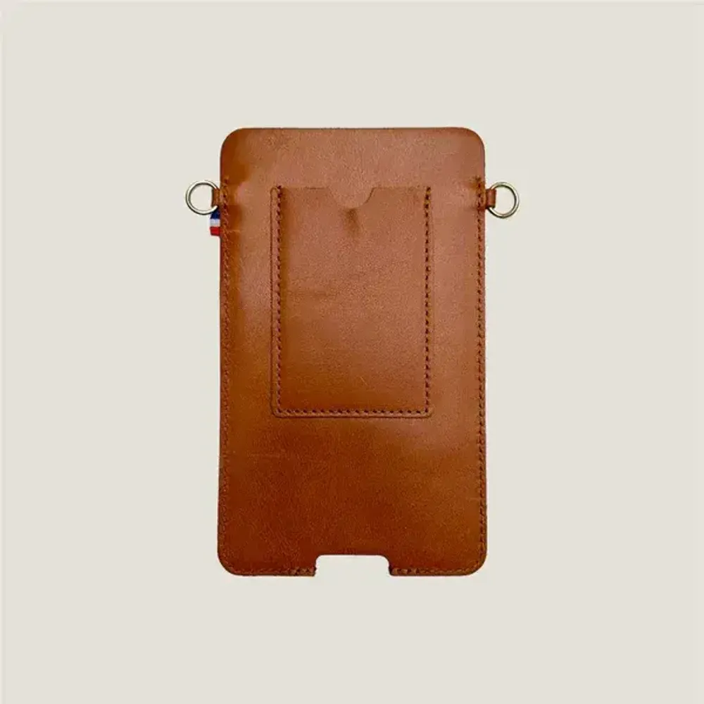 Pochettes - Pochette Louise pour téléphone en cuir à tannage végétal – 18 x 11 cm - ATELIER BALTUS