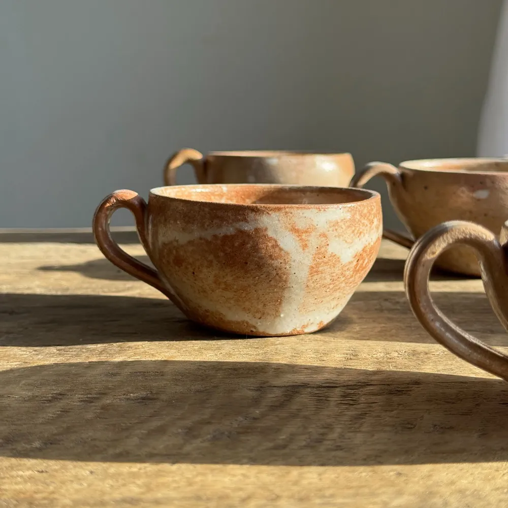 Mugs - Set of 11 vintage coffee cups with matt raw stoneware H11 - OFFICE OBJETS