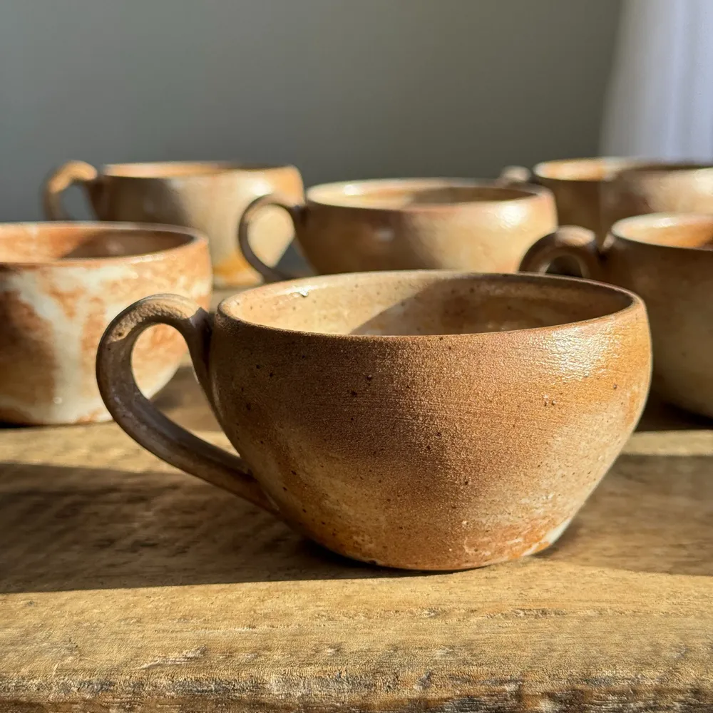 Mugs - Set of 11 vintage coffee cups with matt raw stoneware H11 - OFFICE OBJETS
