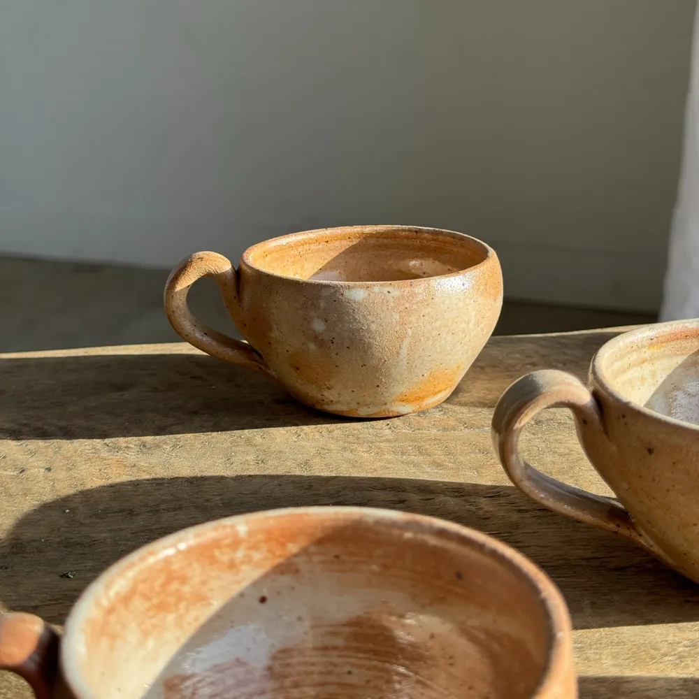 Mugs - Set of 11 vintage coffee cups with matt raw stoneware H11 - OFFICE OBJETS