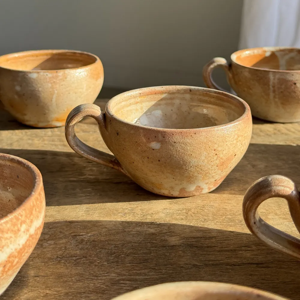 Mugs - Set of 11 vintage coffee cups with matt raw stoneware H11 - OFFICE OBJETS