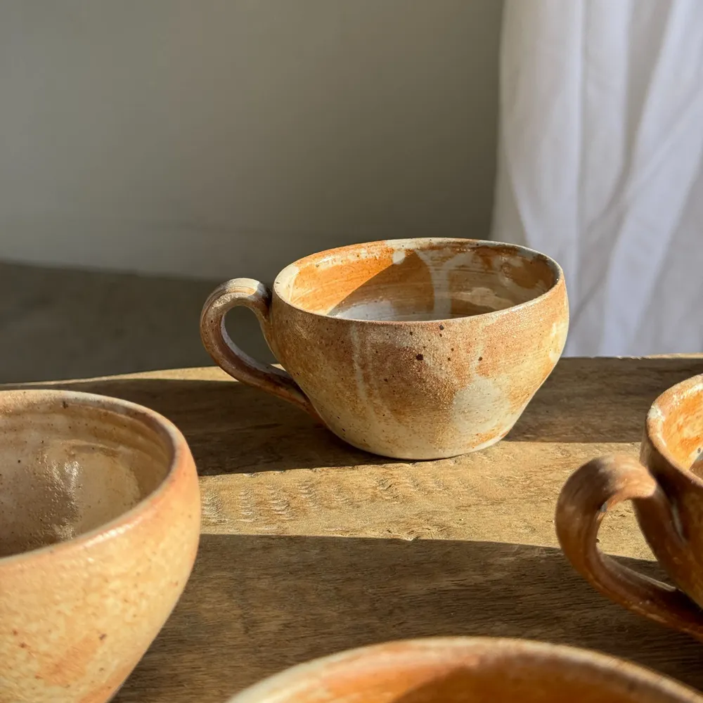 Mugs - Set of 11 vintage coffee cups with matt raw stoneware H11 - OFFICE OBJETS