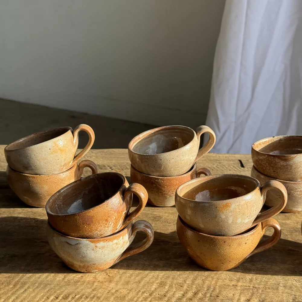 Mugs - Set of 11 vintage coffee cups with matt raw stoneware H11 - OFFICE OBJETS