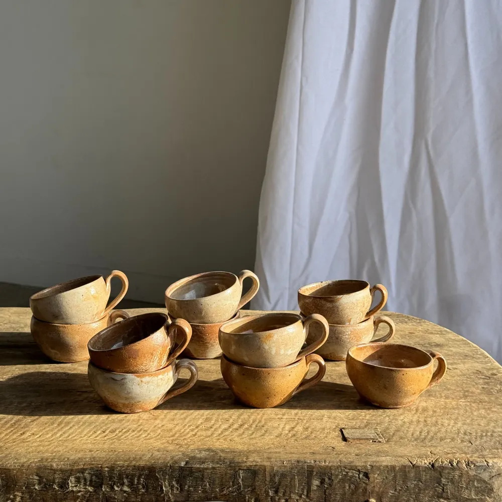 Mugs - Set of 11 vintage coffee cups with matt raw stoneware H11 - OFFICE OBJETS