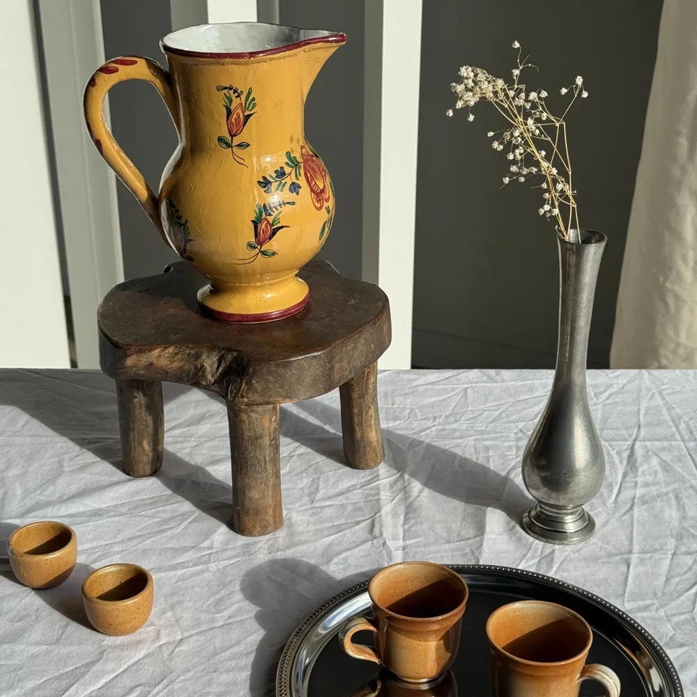 Bowls - Duo of vintage beige stoneware egg cups - Grès Village France H4 - OFFICE OBJETS