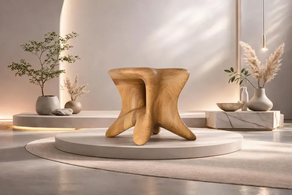 Stools - Aura | Sculpted Exclusive Stool | European Oak Wood - NEXART