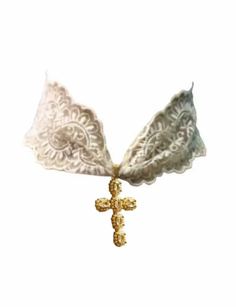 Bijoux - Choker croix - Collier ras du cou en dentelle - FASCINATO