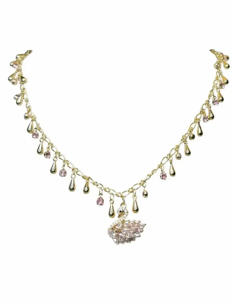 Bijoux - Collier Swan -  Strass roses - FASCINATO