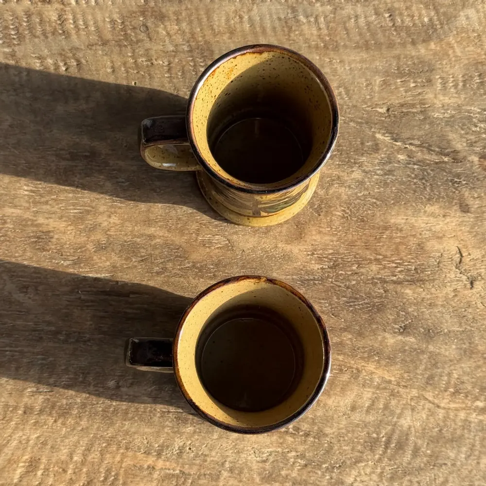 Mugs - Set of 2 vintage sandstone hand painted flower mugs H9.5 - OFFICE OBJETS