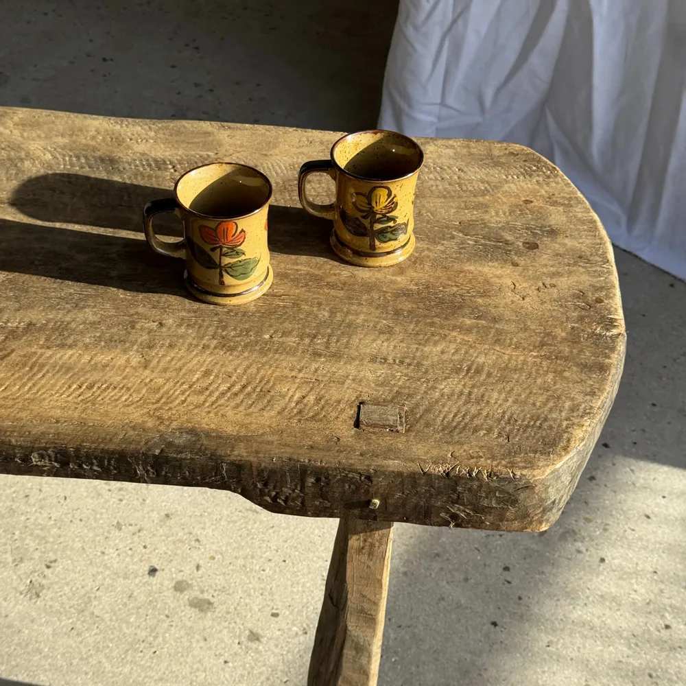 Mugs - Set of 2 vintage sandstone hand painted flower mugs H9.5 - OFFICE OBJETS