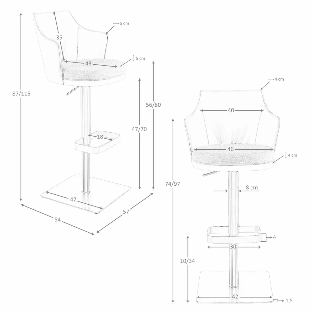 Stools - Swivel stool in grey marbled fabric and dark grey leatherette - ANGEL CERDÁ