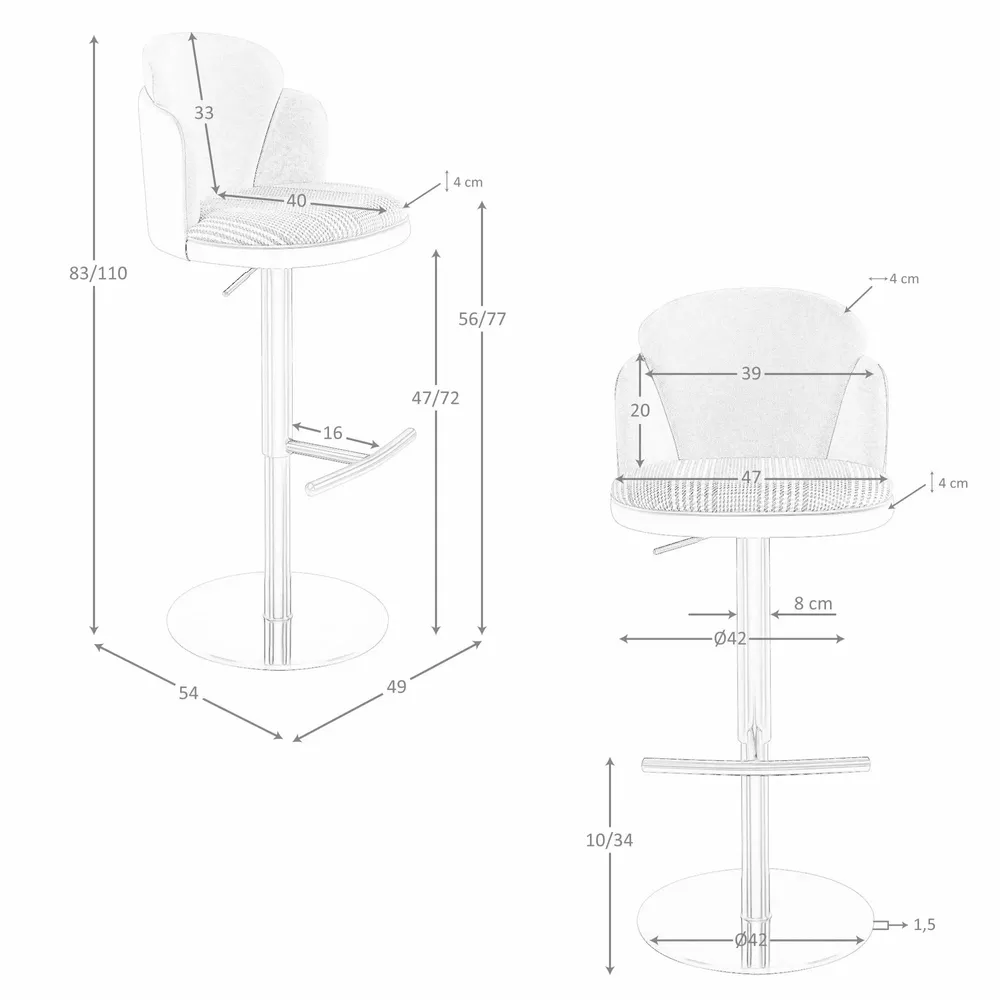 Tabourets - Tabouret pivotant en tissu vert foncé et blanc et similicuir vert oliv - ANGEL CERDÁ