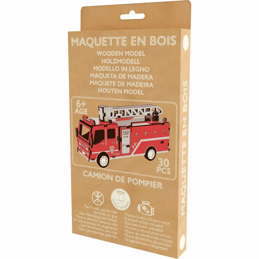 Loisirs créatifs pour enfant - MAQUETTE EN BOIS : CAMION DE POMPIER (RÉTRO FRICTION) - ULYSSE COULEURS D'ENFANCE