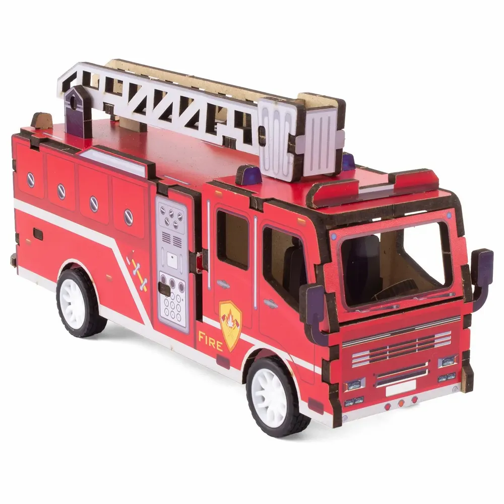 Loisirs créatifs pour enfant - MAQUETTE EN BOIS : CAMION DE POMPIER (RÉTRO FRICTION) - ULYSSE COULEURS D'ENFANCE