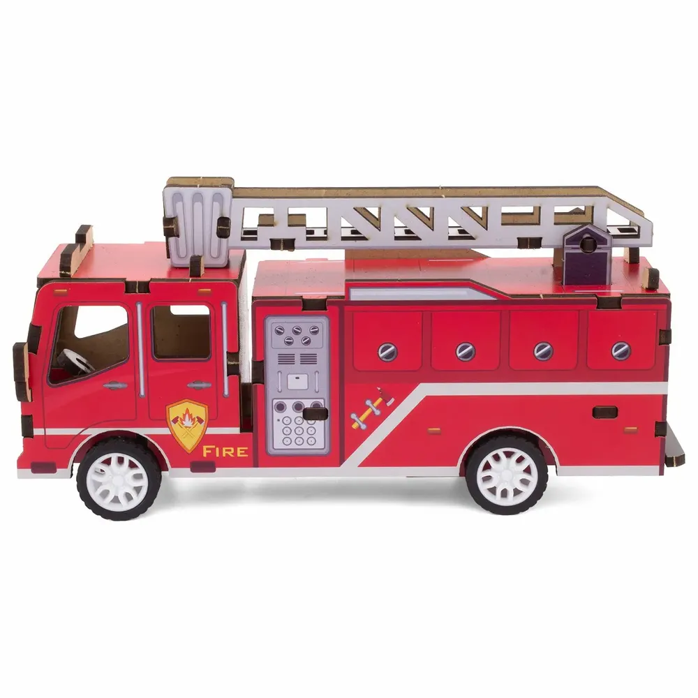 Loisirs créatifs pour enfant - MAQUETTE EN BOIS : CAMION DE POMPIER (RÉTRO FRICTION) - ULYSSE COULEURS D'ENFANCE