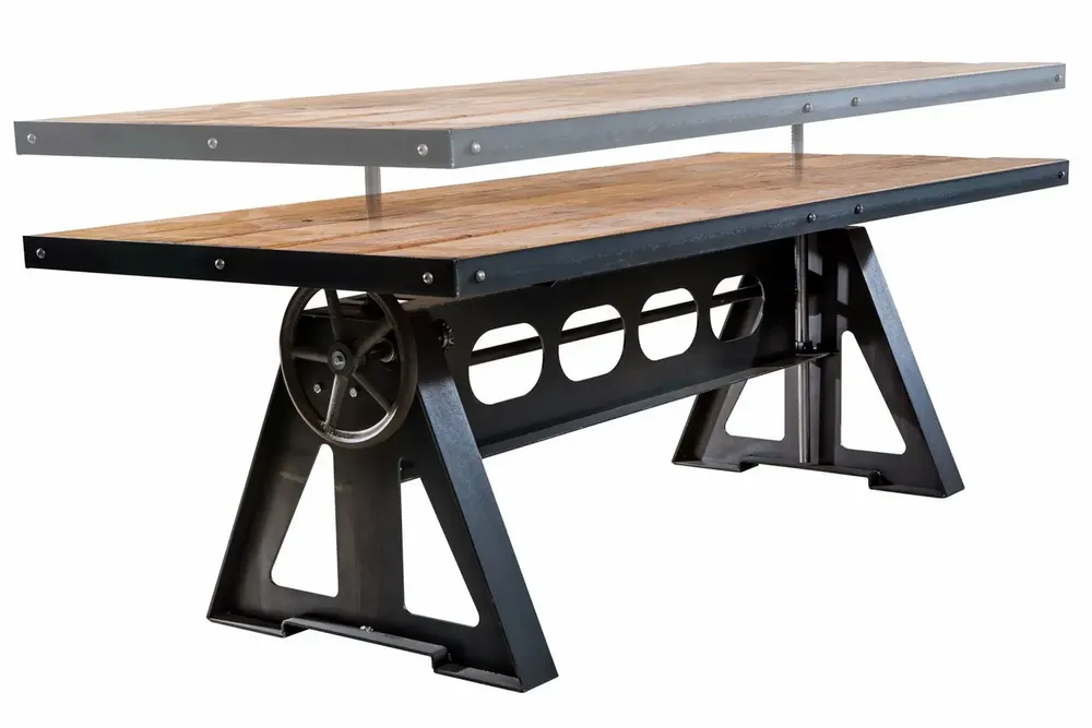Dining Tables - Industrial Solid Wood Table with Steel Base SL-022 - STURDY-LEGS