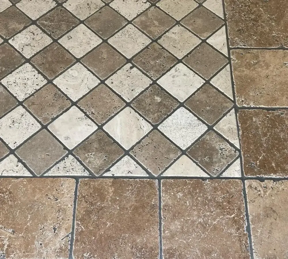 Terraces - 10x10 Tumbled Travertino Noce - Italian Antique Stone Floor & Wall - SENINI STONE  -NATURAL STONE MADE IN ITALY-